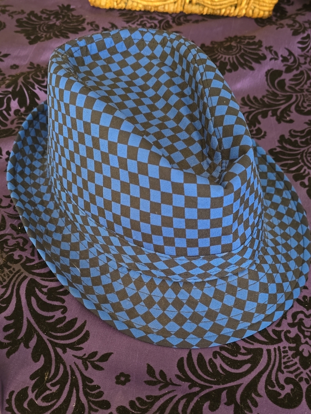 Blue and Black Checkered Fedora Hat - Youth Accessories